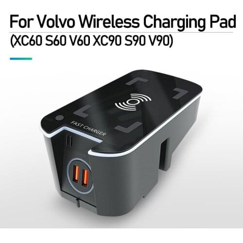 15W Car Mobile Phone Wireless Charging Board For Volvo XC60 S60 V60 XC90 S90 V90 Cigarette Lighter Mobile Phone Fast Charger