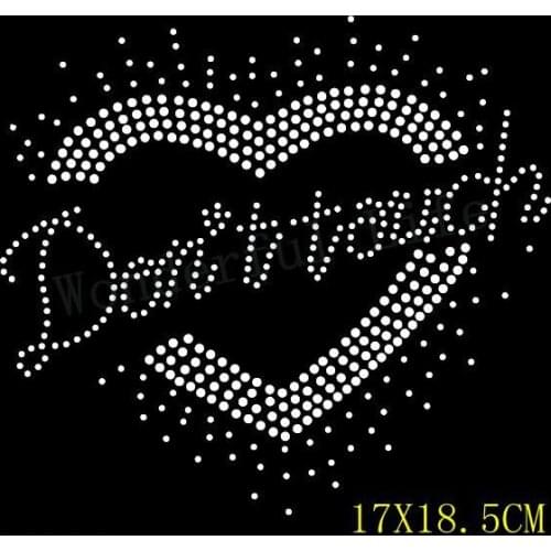 Free shipping donot touch heart hotfix Rhinestone Iron On Heat Transfer Hot Fix Bling