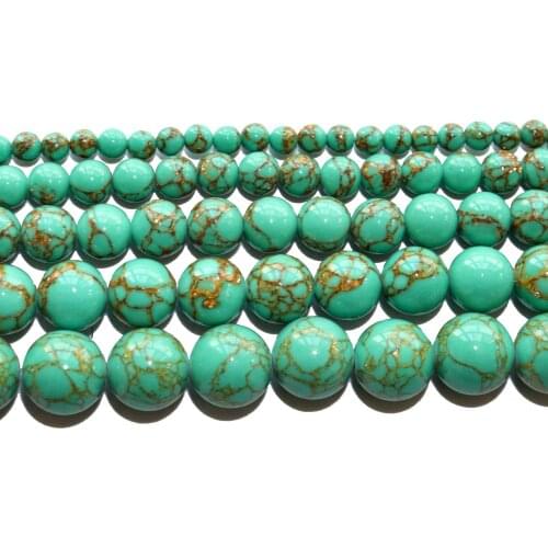 Natural Stone Green Gold Spun Howlite Stone Beads 4 6 8 10 12 MM Pick Size For Jewelry Making Charm DIY Bracelet Necklace