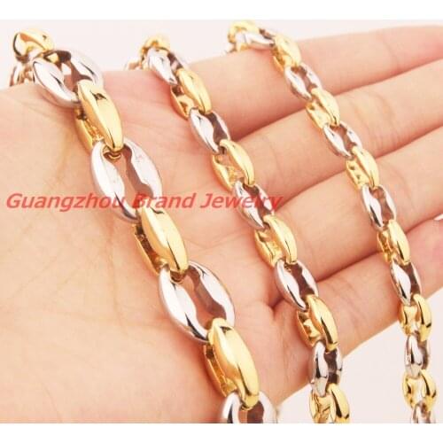 6/7/12MM Stainless Steel Hollow Out Coffee Bean Chains Necklace Mens Collar Women Jewelry Silver Gold color 7-40"