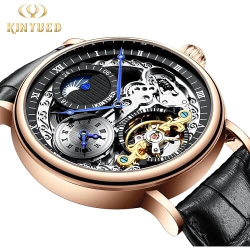 KINYUED Moon Phase Automatic Tourbillon Watch Men Waterproof Royal Mechanical Wrist Watches Mens Casual montre automatique homme