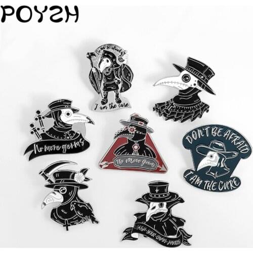 Plague Doctor Enamel Brooches crow Beak Face pins Custom Badges for Bag Lapel Pins Buckle Cool Jewelry Gift for Nurse Friends