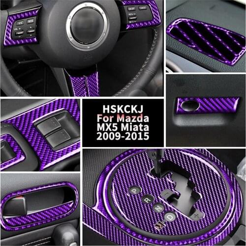Purple Carbon Fiber Sticker For Mazda MX5 NC Miata Roadster Interior Storage Head Light Button Switch Steering Wheel Accessories