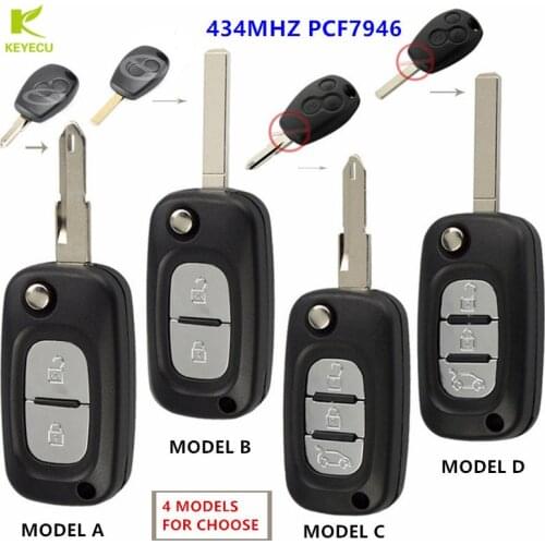 KEYECU Replacement Modified Flip Remote Car Key 433MHz PCF7946 For Renault Kangoo Clio III Modus Trafic Master Duster