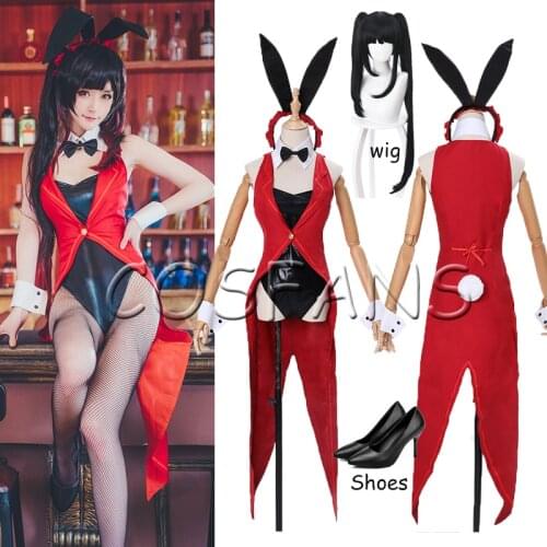 Anime DATE A LIVE Cosplay Tokisaki Kurumi Costume Bunny Girl Tokisaki Kurum Cosplay Women DATE A LIVE Costume Wigs and shoes