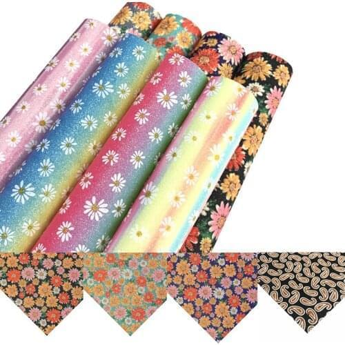 Little Daisy Pattern Printed Faux Leather Sheets Synthetic Leather Fabric Roll for DIY Earrings Handbags Pouches