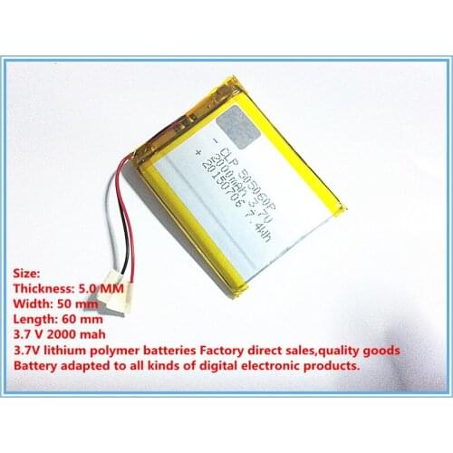 505060 li-polymer battery 3.7v 2000mah for gps Rechargeable Battery For MP4 MP5 GPS PSP DVD mobile video game PAD E-books