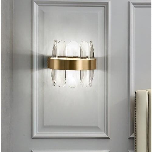 JMZM Modern Copper Wall Lamp Crystal Sconce Golden LED Indoor Mirror Light Fixtures For Home Decor Bedroom Bathroom Corridor