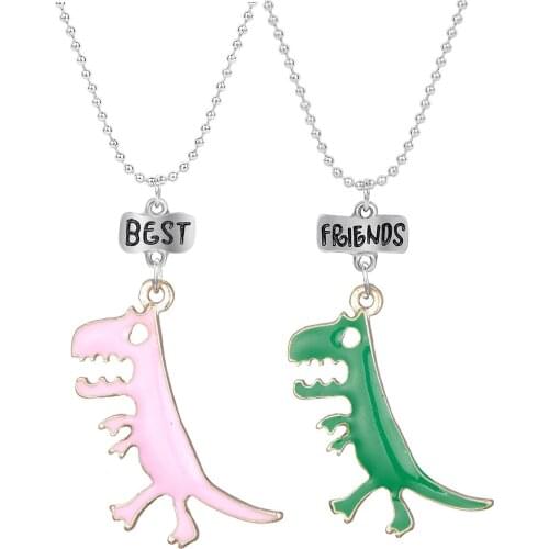 Cartoon Dinosaur Pendant Necklace Silver Color Bead Chain Animal Jewelry For Kids Birthday Christmas Gift Drop Shipping