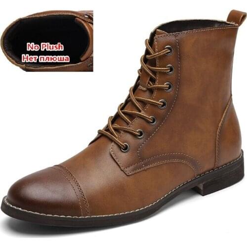 Classic Brand Winter Mens Boots Warm Plush Snow Boots Italy Handmade Men Ankle Boots Outdoor Waterproof Mens Motorcycle Boots