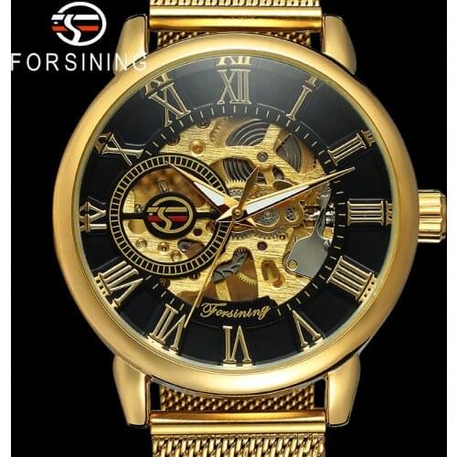 FORSINING Men Wristwatch Military Sport Male Clock Top Brand Luxury Stainless Steel Skeleton Man Hand Wind Mechanical Watch 8168