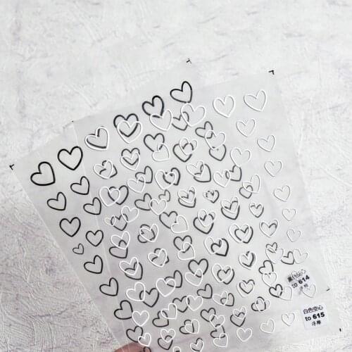 2021 5D Engraved Embossed Heart Nail Sticker Black White Hollow Heart Shape Design Nail Art Stickers Decorations Decals Wraps