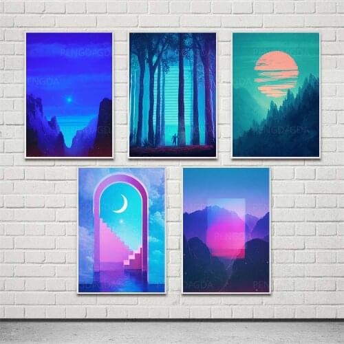 Wall Art Sun Moon Landscape Canvas Painting HD Printed Forest Night Scene Poster Home Decor Living Room Modular Pictures Frame