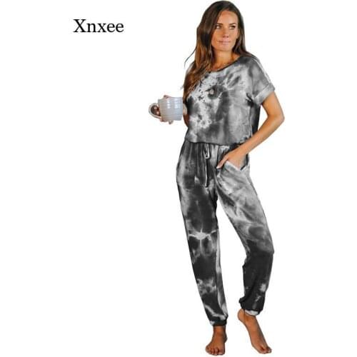 2021 New Tie-Dye Printing Ladies Casual Pajamas Short-Sleeved Tops and Trousers Casual Wear Pajamas Women Suits