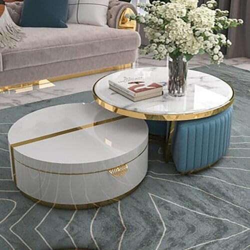 New Nordic light luxury coffee table TV cabinet combination modern minimalist home living room designer net red round