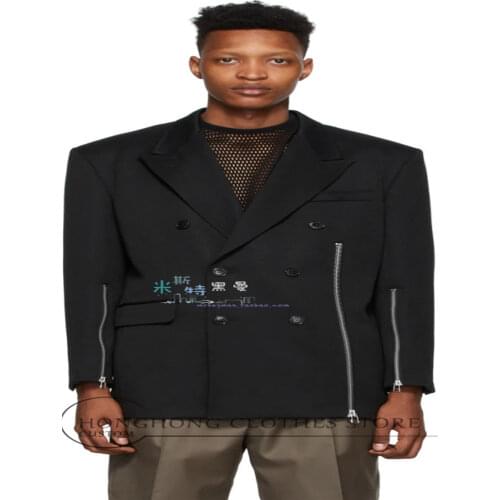 Original 2020 autumn/winter high Street style catwalk personalized multi-zipper open fork double-breasted blazer S-6XL
