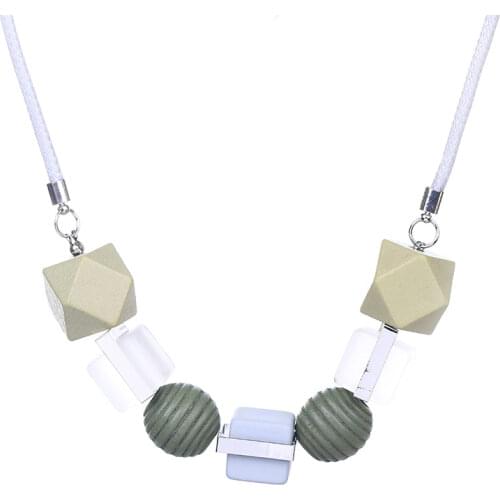 Simple Korean Womens Necklaces Geometric Wood Resin Sweater Chain Necklace Adjustable Link Fashion Chic Party Jewelry