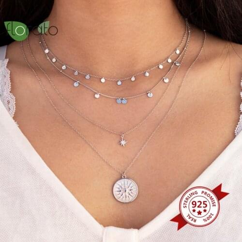 925 Sterling Silver Chocker Necklace Geometric Round Gold Piece Small Coin Rectangle Star Necklace Choker for Women Jewelry