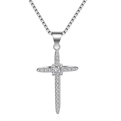Shiny Zircon Cross Pendant Necklace Female Clavicle Accessories Trendy Silver 925 Women Cross Necklace Girls Jewelry Vintage