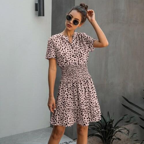 Dress Women Leopard Casual Black Summer Ruffle Mini Dresses Buttons Ladies Purple Waisted Fitted Clothing 2021 Womens Clothes