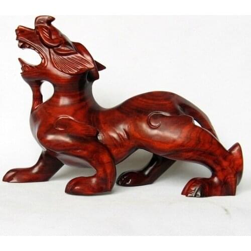 Jaipur crafts mahogany wood carved ornaments hanart Wangcai wood lucky mascot kylin dance