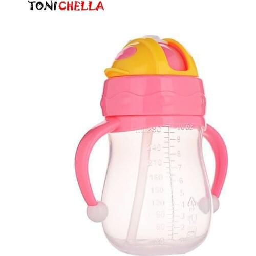 Infants Portable Double Handle Baby Leak-poof Anti Fall Milk Cups Learn Drinking Bottles With Silicone Straw T0385