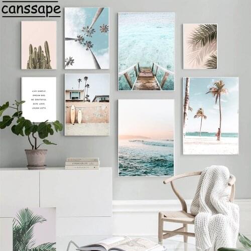 Seascape Posters And Prints Skateboard Paintings Palm Tree Poster Sea Canvas Painting Nordic Wall Pictures Home Decoration
