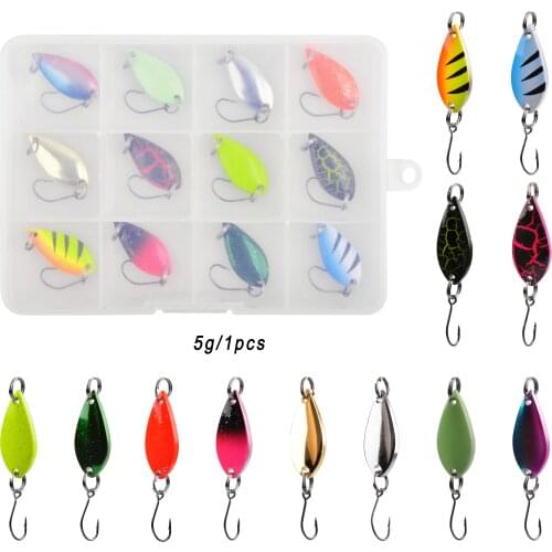 12pcs 5g Spoon Lure Fishing Trout Lure Artificial Swimbait Wobbler Lure Single Hook Jig Stream Trout Winter Ice