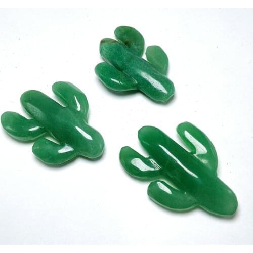Natural Mineral Crystal Gemstone Green Aventurine Jade Cactus Carved Worry Stone For Decoration