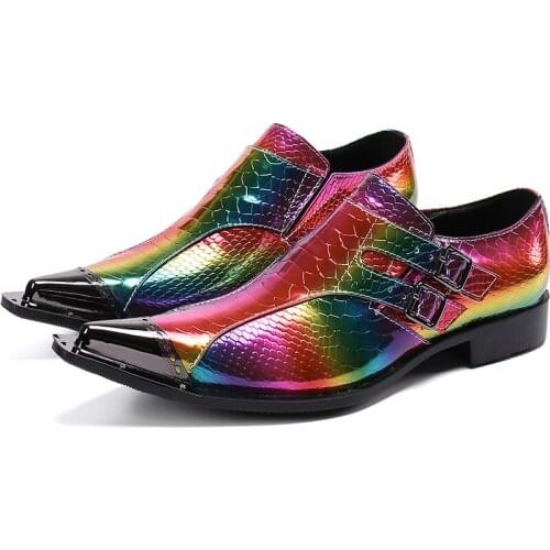 Luxury Fashion Handmade Mens Shoes Designers Color Rock Leather Dress Shoes for Men Pointed Iron Toe Party and Wedding Shoes