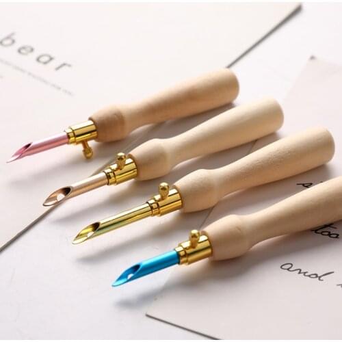 Wooden Handle Embroidery Pen Adjustable Embroidery Punch Needle Weaving Tools