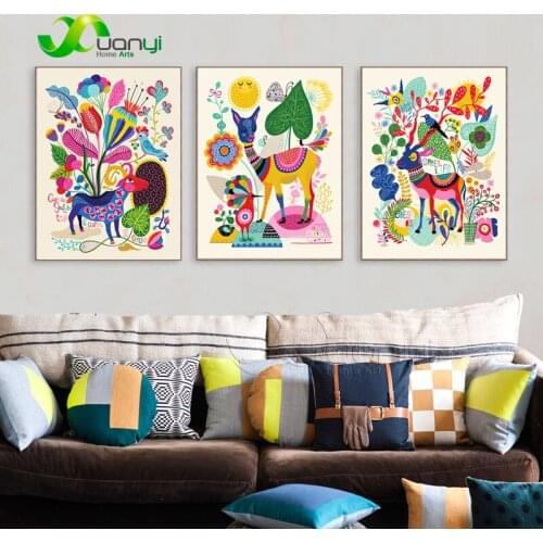 Nordic Cartoon Posters Kids Print Nordic Animal Poster Canvas Painting Modern Decor Modular Wall Picture For Kids Room Unframed