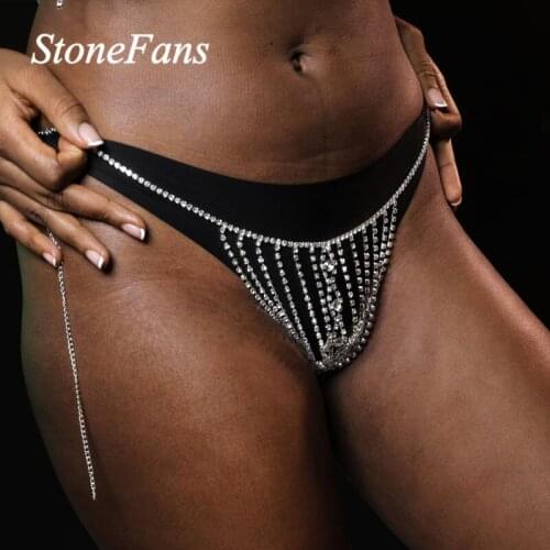 Stonefans Women Sexy Body Jewelry Rhinestone Thong Eye Shape Panties Crystal Underwear Wasit Body Chain Luxury Jewellery