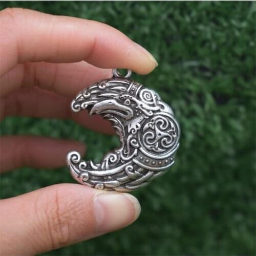 Trendy Crescent Moon Raven Keychain Norse Slavic Pagan Crow Bird Pendant Jewelry