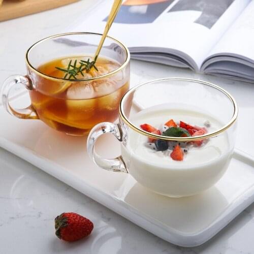 Uniho Gold Rim Glass Breakfast Cup Drinking Glasses Tea Cup With Handle Espresso Coffee Cups And Mugs Heat Resistant Restaurant