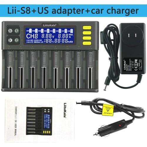 LiitoKala Lii-S8 Battery Charger Li-ion 3.7V NiMH 1.2V Li-FePO4 3.2V IMR 3.8V charger for 18650 26650 21700 26700 AA AAA