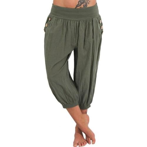 80% New Womens Summer Capri Pants Lantern Shape Cotton Trouser Loose Casual Women Solid Color Bloomers for Home Pyjama