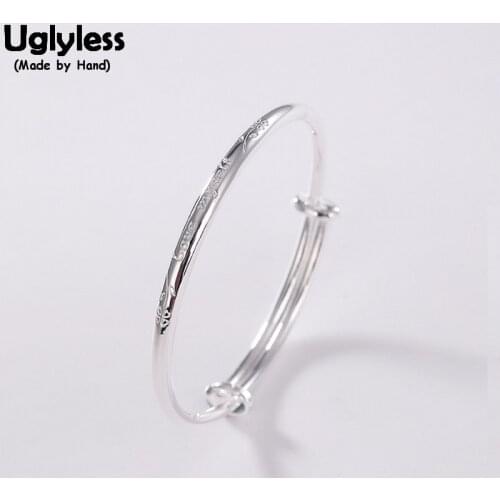 Uglyless LOVE MYSELF 100% Real 99.9% Full Silver Push-pull Bracelets for Women Simple Fashion Motto Letters Bangles Glossy Jewel
