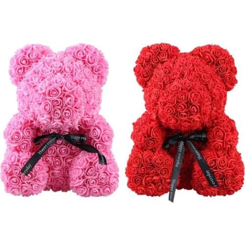 24cm Teddy Bear Flowers PE Artificial Bear Party Wedding Decoration Romantic Valentines Day Gifts Red Pink Dropshipping