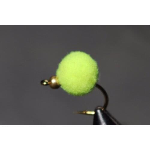 Tigofly 36 Pcs UV Color Fluorescent Chartreuse Brass Beadhead Egg Fly Glo Bug Fly Fishing Flies Lures Free Fly Box-Size #8