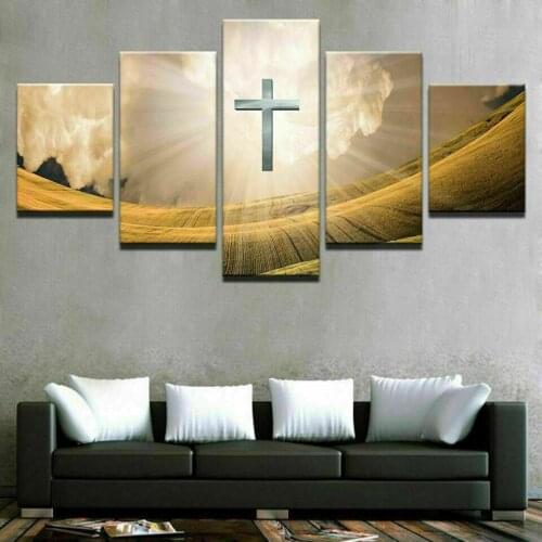 Light Cross Of Jesus Christ 5 Piece No Framed Canvas Picture Print Wall Art Canvas Painting Wall Decor for Living Room