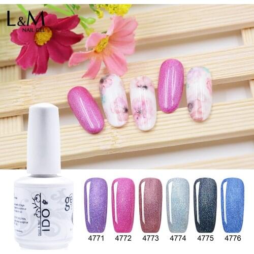 6 Pcs Set Lot ido Gelpolish Laser Gel Newest Soak Off Gel Polish Glitter Color Gel Nail Salon Top and Base Coat Lacquer Gel