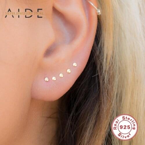 AIDE 1 Pair 925 Sterling Silver Stud Earrings For Women Minimalism Small Cute Round Piercing Earings Fine Jewelry Gift kolczyki