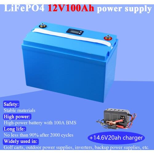 Land Voyager 12V 100AH LiFePO4 Battery pack 12.8V Lithium Power Batteries 4000 Cycles For RV Campers Golf Cart Off-Road Off-grid