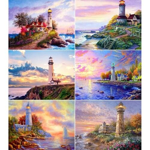 AZQSD Diamond Painting Lighthouse Cross Stitch Kits Home Decoration Diamond Embroidery Landscape Mosaic Handmade Craft