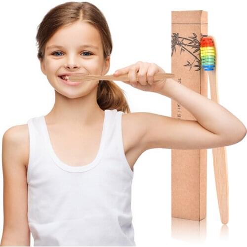 Bamboo Toothbrush Novelty Rainbow Colorful Wood Teeth Brush soft-bristle Bamboo Fibre Wooden Handle