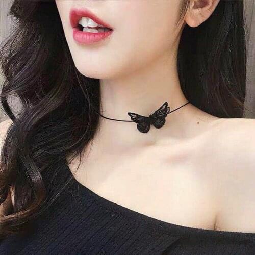 White / Black Lace Butterfly Insect Choker Necklace Charm Fashion Elegant Temperament Pendant Collar Jewelry Women Accessories