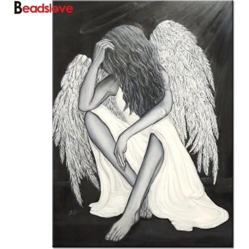 Diamond embroidery Angel girl diamond paintings full square round drill rhinestone of picture mosaic Black White art S26