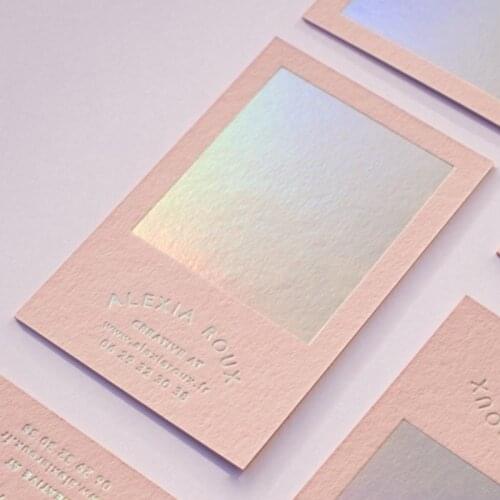 Caddsgn 200pcs Custom Hologram Business Cards Pink and Hologaphic 600gsm cotton card Double Side Printing Visit Card 1.0 Thick