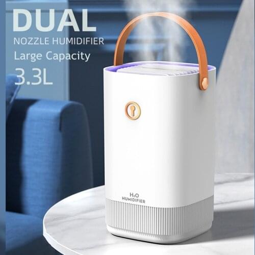 Household Air Humidifier 3300ML Double Nozzle Cool Mist Aroma Diffuser Coloful LED Light Heavy Fog Ultrasonic USB Humidificador